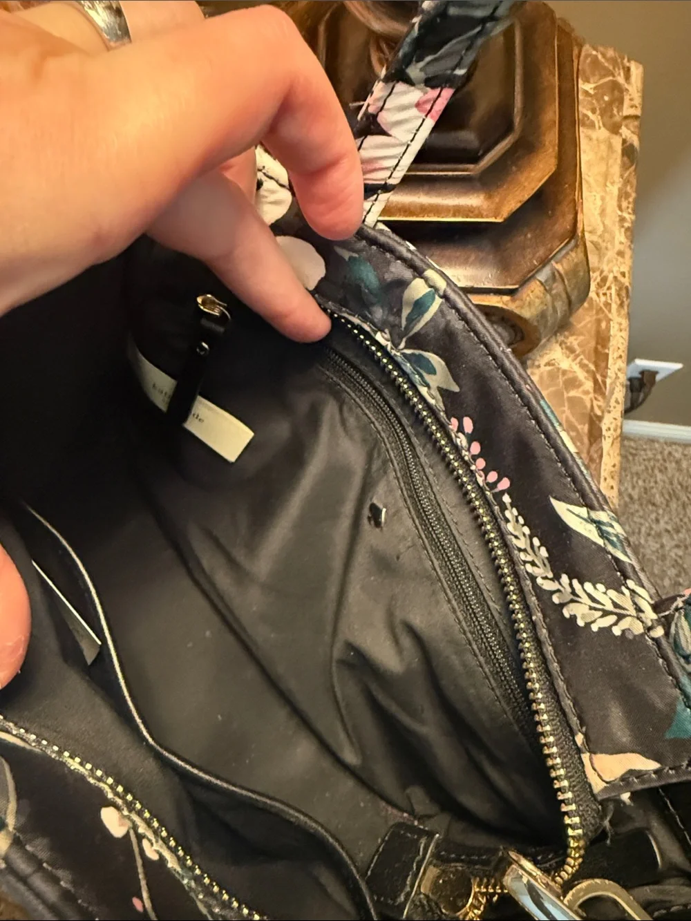 kate spade Black Floral Satchel with Pink & White Blossoms